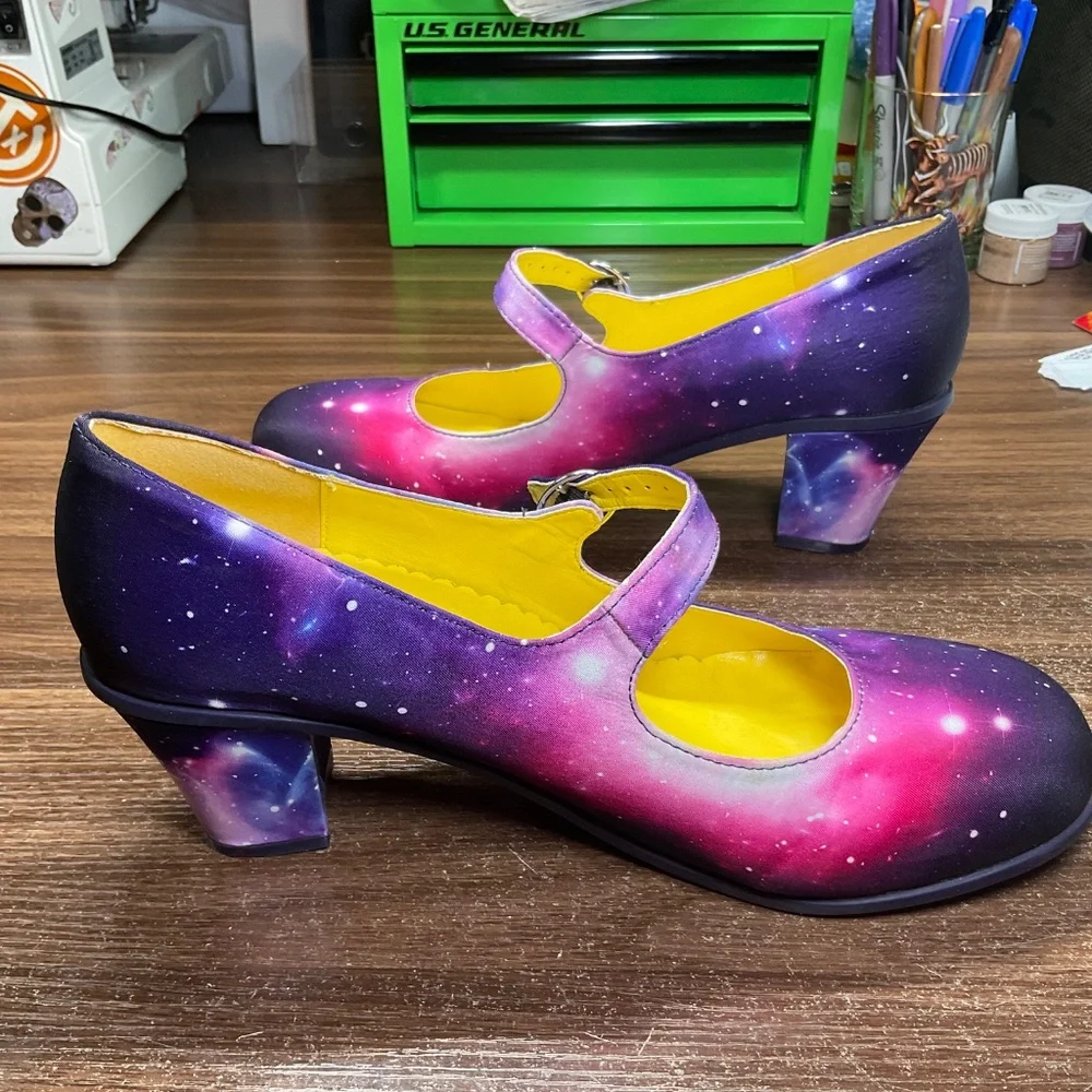 Hot chocolate design Nebula mid heel Mary Jane shoes size 11/41 purple galaxy - Picture 8 of 11